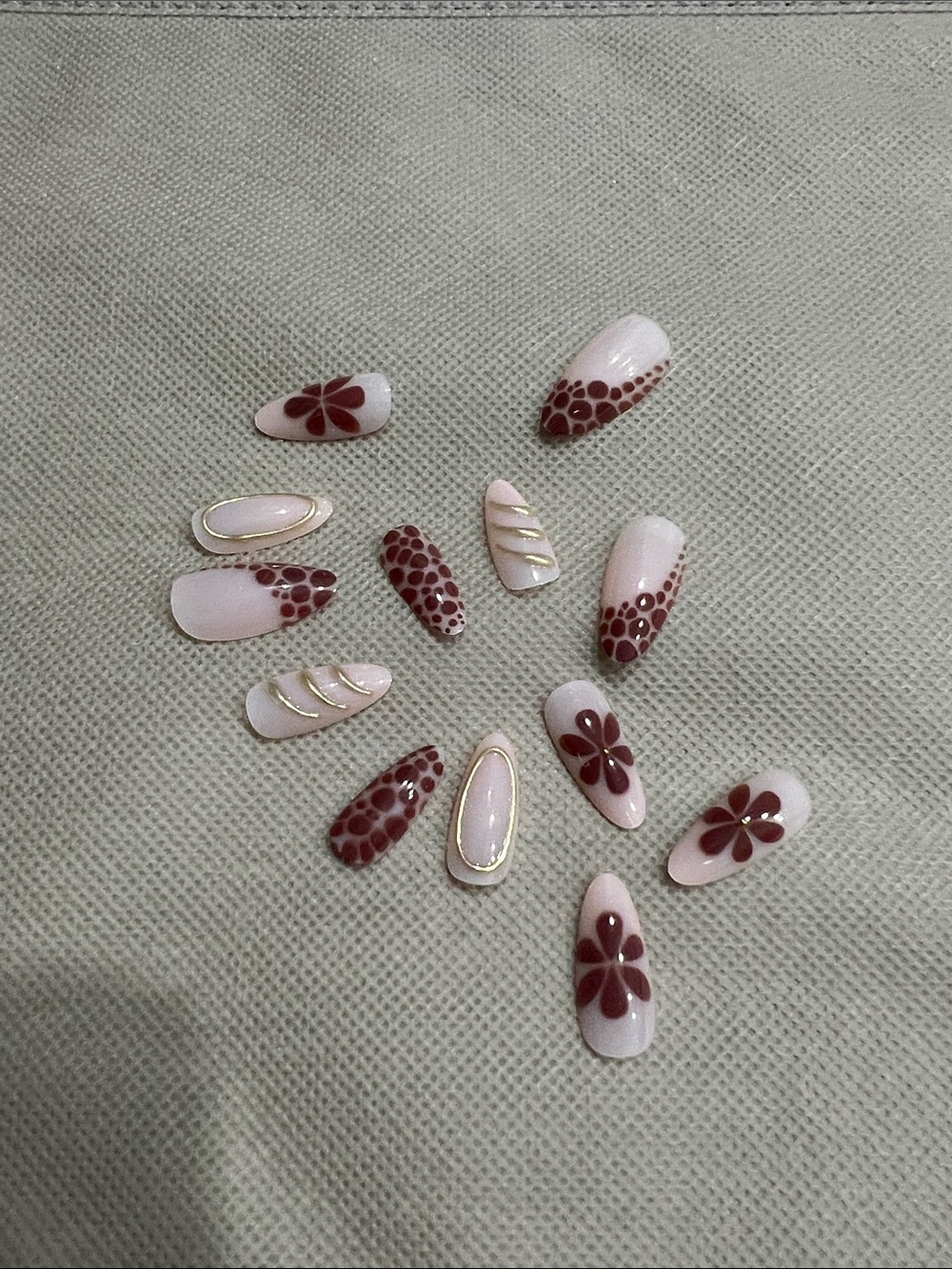 Nude Pink Almond Press on Nails with Gold Accents - Picture 4 of 5